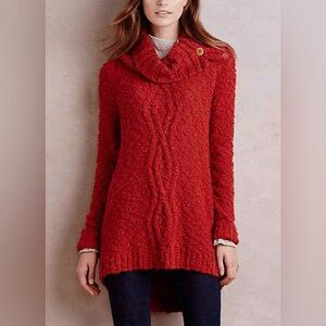 Anthropologie Moth Boucle Knit Sweater Button Cowl Neck Rust Size M Nautical
